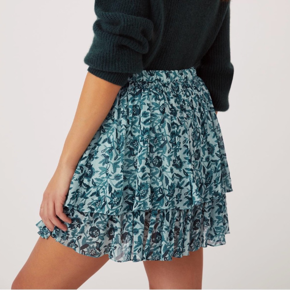 NWT - Anthropologie‎ Nikasha turquoise floral tier short skirt with beading. - Picture 2 of 12